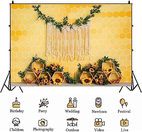 Sweet Honeycomb Theme Photography Background Bohemian Decoration Sunflowers Newborn Birthday Party Decoration Children Birthday Baby Shower Cake Smash Decoration Supplies (8X6FT) - Image 5