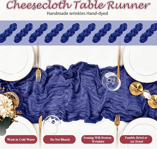 24 Pack Roal Blue Cheesecloth Table Runner 17"x108" Boho Gauze Fabric Table Runner Vintage Rustic Sheer Runners for Wedding Party Bridal Baby Shower Table Decorations - Image 7