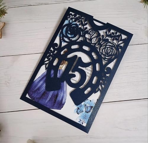 50 Quinceanera Invitations - Navy Blue Horse Laser Cut Sweet 15 Party Cards Only - Image 4