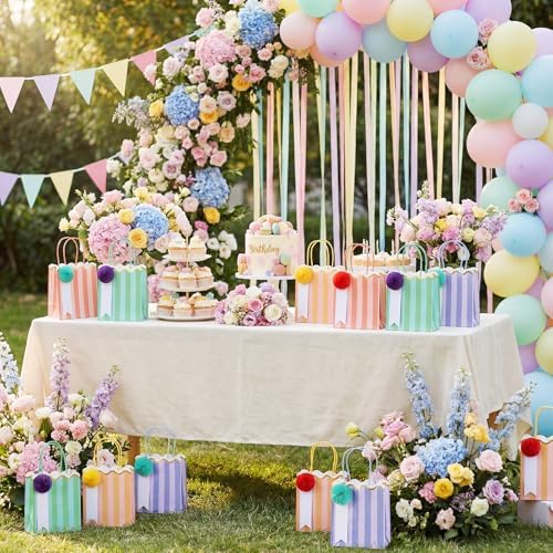 Gersoniel 24 Pcs Pastel Stripe Paper Gift Bags with Honeycomb Ball, Bright - Image 6