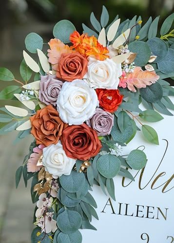 Artificial Burnt Orange Wedding Arch Flower Floral Swags Set of 2 - Image 5