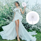 Aodaer 100 Pieces Wedding Paper Fans 9 Inch Folding Handheld Fans White Round Shaped Fans with Plastic Handle for Wedding Birthday Party Favors (Round) - Image 6
