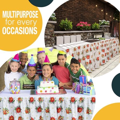 Exquisite Holiday Table Skirt 24 Pack - Disposable Plastic Table Skirts for Rectangle Tables 6ft 8ft & Round Tables - 29in x 14ft Self-Adhesive Strip - Birthday Wedding Gender Reveal Decor - Image 5