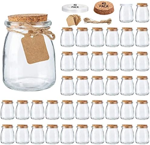 Mini Yogurt Containers with Lids 40 Pack, 7 oz Glass Jars with Lids by Brajttt
