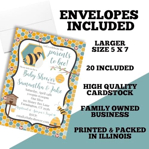 Custom Baby Shower Invites Bumble Bee Gender Neutral Invitation, 20 Pack of 5x7 Personalized Bumble Bee Invites with Envelopes - Unique Honeycomb Baby Shower Cards by AmandaCreation - Image 6