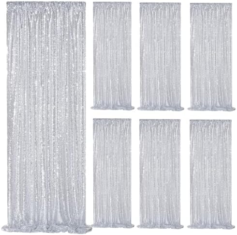 Silver Sequin Backdrop Curtains Drapes 6 Pieces 2ftx8ft Sparkly Christmas by QueenDream