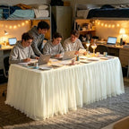 12FT Long Champagne Tulle Table Skirt for Rectangle Round Tables 3-Layer Ruffle Desk Teacher Skirt for Back to School Supplies Princess Girls Birthday Party Cake Dessert Classroom Dorm Decor - Image 4