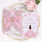 25 PCS Pink Personalized Glitter Laser Cut Wedding Invitation Pockets - Image 7