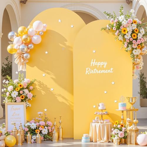 7.2FT 6FT Arch Backdrop Cover for Party, Set of 2 Stretchy Spandex Fitted Arch Stand Cover for Baby Shower, Birthday Wedding Decor, Chiara Backdrop Cover with Double-Sided Design(Gold, Yellow) - Image 3