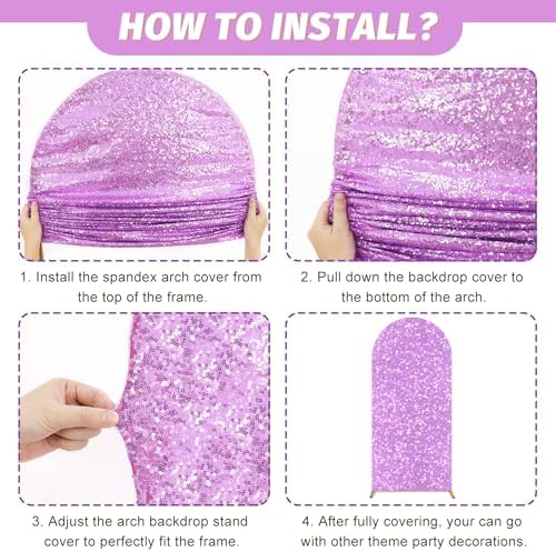 MODFUNS Sequined Lavender Arch Cover 6.6FT Spandex Arch Covers Stretchy Backdrop Wedding Arch Cover Backdrop Fabric Arch with Cover Backdrop for Wedding Ceremony Birthday Party Supplies - Image 6
