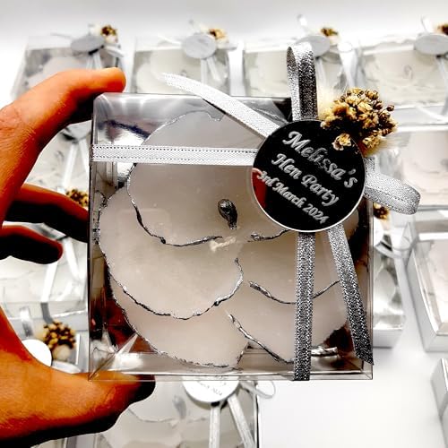 Giftsupstore Wedding Favors Guests Bulk- 100 Set Elegant Silver Design Orchid Candle -Custom Bridal Shower Gifts, Baby Shower & Personalized Bachelorette Party Candle Favor – Decorative Floral Candles - Image 6
