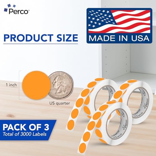 Perco Neon Orange Perforated Round Circle Dot Sticker 1-Inch Labels — 3 Rolls, 3,000 Stickers—Clearance, Discount & Priority Labels, High Visibility, Strong Adhesive—Made in USA - Image 2