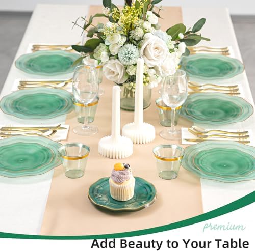 175PCS Green Plastic Plates with Gold Rim, Disposable Party Plates - Image 5