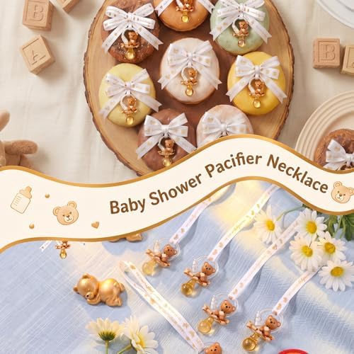 Coume 72 Pcs Baby Shower Pacifiers Necklace Cute Bear Bottle Acrylic Pacifiers Necklaces for Baby Shower Games Guests Gender Reveal Party Favors Prize Decorations DIY (White,Brown,Elegant) - Image 6