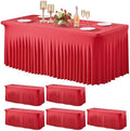 Wish Care 6 Pack Red Spandex Table Clothes for 8 Foot Rectangle Tables, 8FT Wrinkle Free Fitted Tablecloths Ruffles Design Table Cover for Party, Banquet, Wedding and Events by WishCare