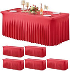 Wish Care 6 Pack Red Spandex Table Clothes for 8 Foot Rectangle Tables, 8FT Wrinkle Free Fitted Tablecloths Ruffles Design Table Cover for Party, Banquet, Wedding and Events by WishCare