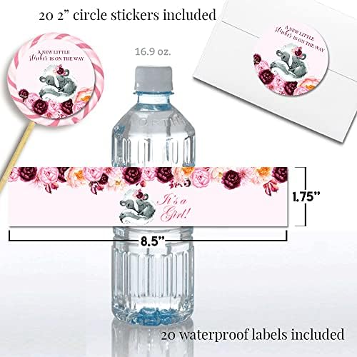 Little Stinker Watercolor Pink Burgundy Floral Girl Baby Shower Party Bundle Includes 20 Invitations with Envelopes + 4 Sizes of Decorative Stickers, Diaper Tickets & Bring a Book Cards - Image 6