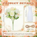 12 Set Artificial Hydrangea Peony Flowers with Vase, Champagne - Image 2