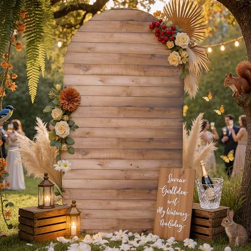 Wood Arch Backdrop Cover, 7.2FT x 4FT, for Birthday and Baby Shower Party - Image 2