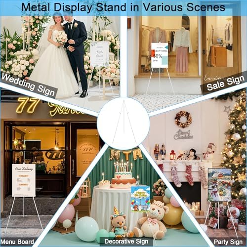 3 Pack White Easel Stand for Wedding Sign, Poster, 63" Portable Metal Painting Easels Stand Adjustable Folding Easel for Art Crafts Show,Arts,Birthday - Image 3