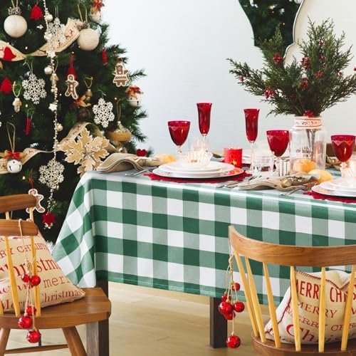 Hiasan Checkered Tablecloth Rectangle 70 x 140 Inch Forest Green and White - Image 6