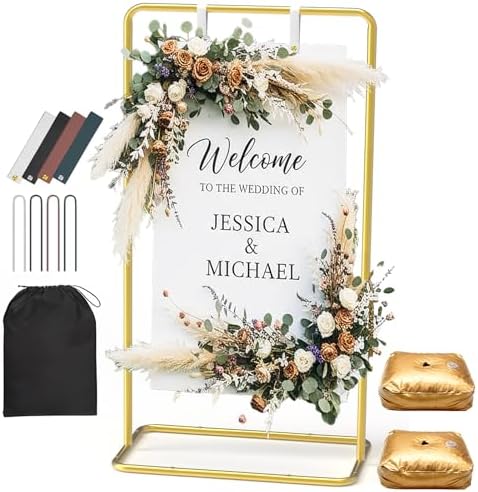 Wedding Welcome Sign Stand, Adjustable 50/68 Inch Metal Sign Holder, Gold by Unknown