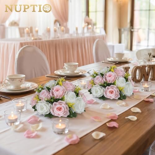 NUPTIO Flower Ball Centerpieces for Tables: Pink & White Artificial Rose - Image 6