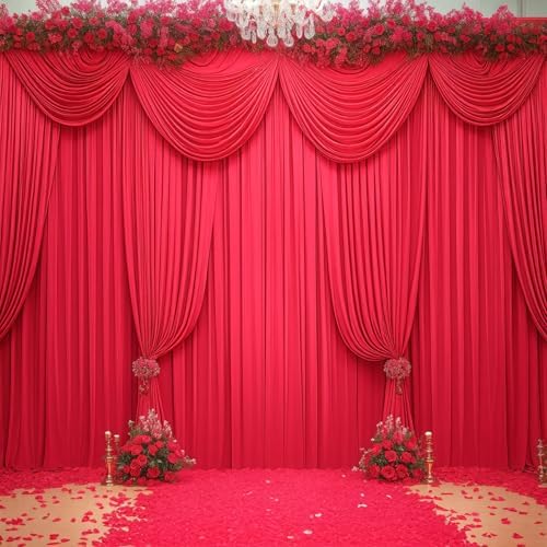 16x10FT Red Backdrop Curtains for Wedding Parties, Wrinkle Free Polyester Photography Backdrop Drapes for Wedding Baby Shower Birthday Parties Stage Background Stand Decorations 4x10ft,4 Panels - Image 6