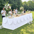 gogoparti White Tutu Table Skirts for Rectangle Tables 6ft Draped Pleated Table Skirt Polyester Tablecloth for Birthday Party Banquet Wedding Baby Shower - Image 6