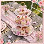 Lallisa Pink Floral Party 3 Tier Dessert Stand 10", 9" and 7" Ceramic Serving Tray Dessert Cupcake Display Holder Tower for Wedding Baby Bridal Shower Tea Party Decoration - Image 3
