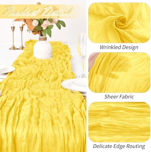 15 Pack Lemon Yellow Cheesecloth Table Runner 17 x 108 inch Cheese Cloth Table Runners 9ft Yellow Table Runner Rustic Romantic Sheer Gauze Runner for Wedding Party Baby Shower Table Decoration - Image 3