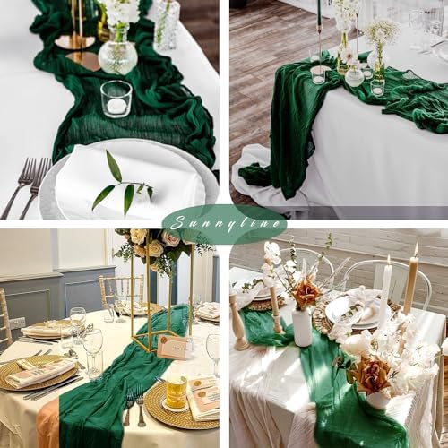 12 Pcs 10FT Emerald Green Cheesecloth Table Runner Gauze Fabric 35 x 120 Inches Long Boho Cheese Cloth Table Runner Rustic Semi Sheer Runner for Wedding Birthday Bridal Shower Party (Emerald Green) - Image 6