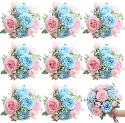 8 Bundles Artificial Peony Centerpiece Flowers,Blue Pink by Yuxung