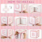 Chunful Wood Baby Shower Box ABC Display Box for Party Decorations with Alphabet Letters Personalized Shower Gifts Basket Party Blocks Backdrop for Boys and Girls (Pink,White) - Image 2