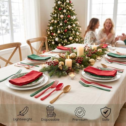 300Pcs Christmas Plastic Silverware Set, Disposable Full Size for Dinner - Image 5