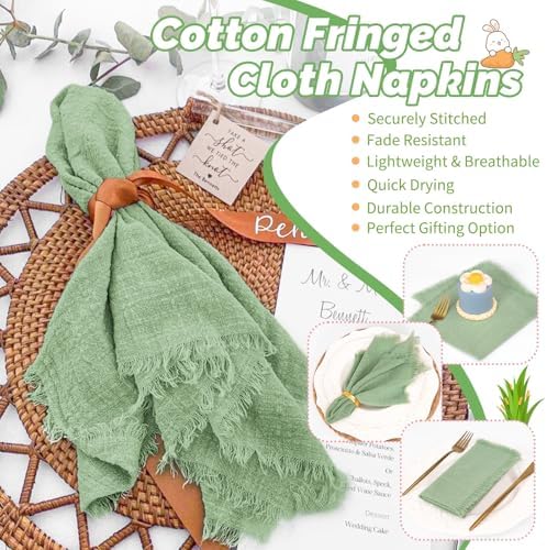 Showgeous 30 Pack Sage Green Cloth Napkins with Fringe, 16x16 inch - Image 5