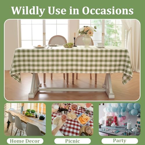 Laolitou Spring Green Gingham Tablecloth Rectangle Tables Checkered Buffalo Plaid Table Cloth Cotton Linen Farmhouse Tablecloths Washable Wrinkle Free for Picnic Kitchen, 60"x106" 8-10 Seats - Image 6