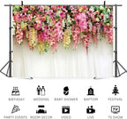 15x10ft Pink Floral Backdrop White Curtain Wedding Reception Photography Background Colorful Flowers Anniversary Bridal Shower Decorations Birthday Party Baby Shower Portrait Photo Booth Prop - Image 5