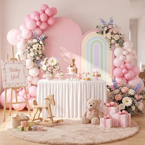 Mindsoft 2 Pcs Arch Backdrop Cover Fabric,Macaroon Pink,6ft+5ft - Image 5