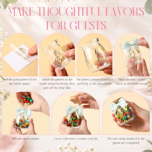 Funnymoom 24 Sets Baby Shower Bottles Favors for Guests Glass 100 ml Milk Jar with Ribbons and Stickers Decorations for Gender Reveal Newborn Centerpiece Party Favor (Soft Pastel,Baby) - Image 5