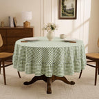 Romanstile Gingham Ruffled Round Tablecloth, 70 Inch, Sage Green - Image 4
