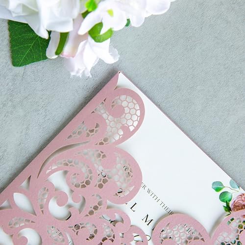 20Pcs Dusty Rose Laser Cut Wedding Invitation Cards With Envelopes - Image 6