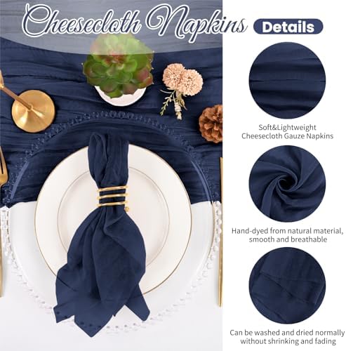 100 Pack Navy Blue Napkins 20x20Inch Cheesecloth Napkins - Image 3