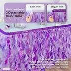 Sequined Purple Table Skirt 9ft. Double Organza, Two Trims Party Tutu Table Skirt! Unicorn Birthday Decorations for Girls, Baby Shower Decorations, Table Skirts for Rectangle Tables 9ft - Image 3