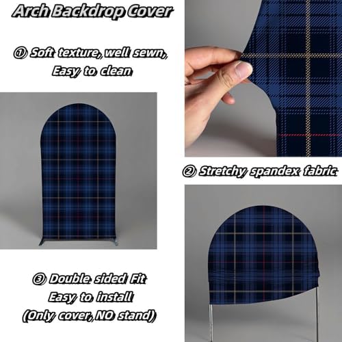 Arch Backdrop Cover Tartan Plaid Baby Shower Arch Stand Stretchy Cover for Bear Theme Boys Birthday Party Fiesta Decorations (7.2x4ft Cover,Blue33) - Image 4