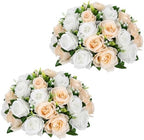 Briful Fake Floral Balls for Centerpieces - 2PCS 11.8" Large Faux Rose Flower Arrangement Silk Flower Bouquet for Home Wedding Party Anniversary Table Vase Flower Stand Decor(Champagne White) by Briful