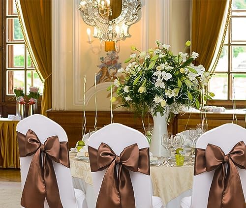 50 Pack Satin Brown Chair Sashes Bows for Thanksgiving Halloween Autumn Wedding Birthday Party Deocrations, Brown Sashes for Chair Covers Folding Chairs Chiavari Chairs Decorations - Image 2