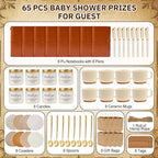 Baby Shower Prizes for Game Winners Baby Shower Games Prizes Ceramic Mugs with Metal Spoons Woven Coasters Notebooks Scented Candles Gift Bags Wedding Bridal Shower Favors for Guests (8, Brown) - Image 3