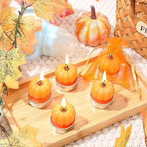 MTLEE 48 Sets Baby Shower Favors Include 48 Succulent Pumpkin Shaped Candles Fall Mini Plants Tea Lights Candles with 48 Invitations Cards and 48 Organza Bags for Baby Gender Reveal Guests(Pumpkin) - Image 3