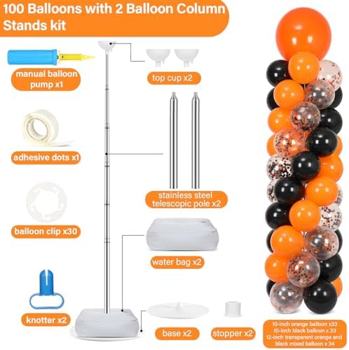 2 Sets Adjustable Balloon Column Stand Kit with Bases（ Orange and Black） - Image 2